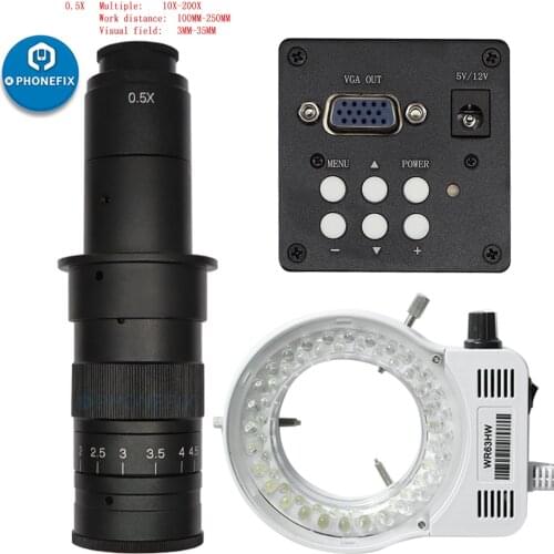 38MP 1080P 60F/S HDMI VGA Industrial Microscope Camera Adjustable Zoom C Mount Lens 56 LED Light Phone Chip Soldering Repair