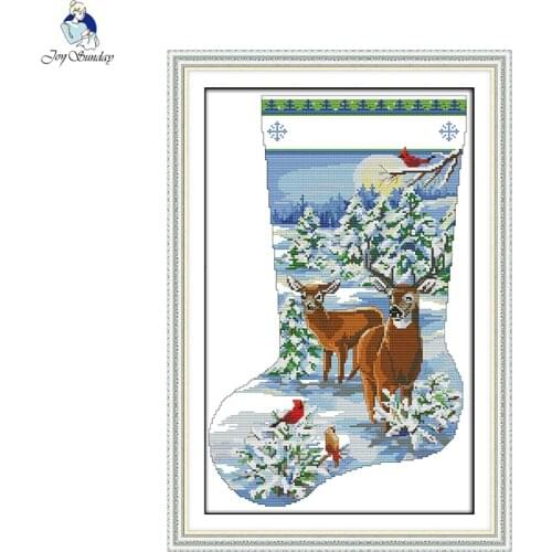 Joy Sunday Elk Christmas Stocking 11CT 14CT Cross Stitch Sets DIY Cross Stitch Kits for Embroidery Print canvas printings