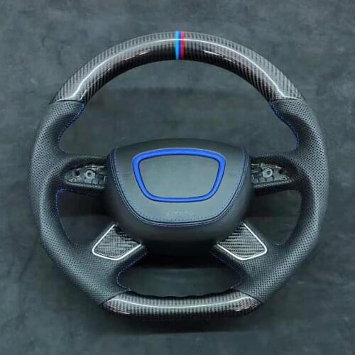 Cuatomized Gloss Carbon Fiber Sports Shape LED Steering Wheel Alcantara Perforated Leather compatible for Audi A6 A6L 2013