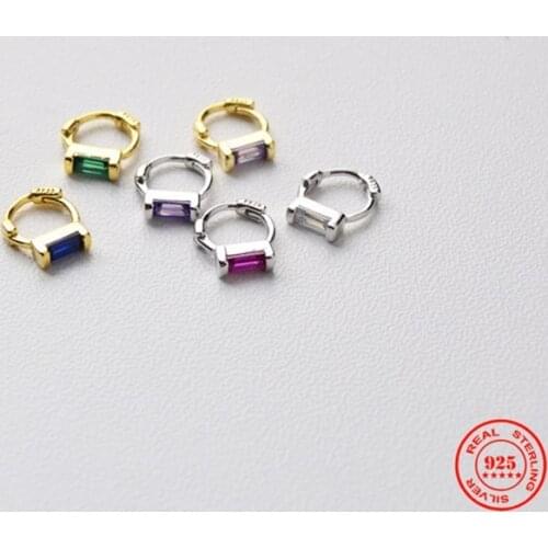 YIZIZAI 925 Sterling Silver Earring Fashion Rectangular Zircon Colorful Mini Small Ear Ring Ear Bone Cute Women Girl Ear Jewelr