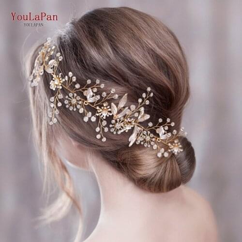 YouLaPan HP294 Rose Gold Wedding Hair Accessorie Metal Alloy Gold Leaf Crown Headband Wedding Bridal Hair Clip Women Wedding