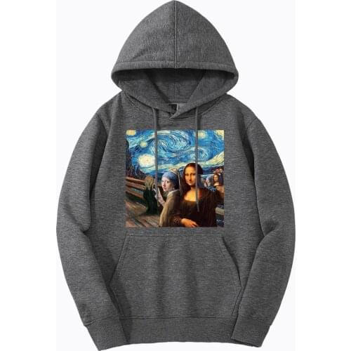Funny Print Mona Lisa Mens Hoodies New Vintage Fitness Hoody Hip Hop Daily Casual Jackets Autumn Bodywarmer Hoodie