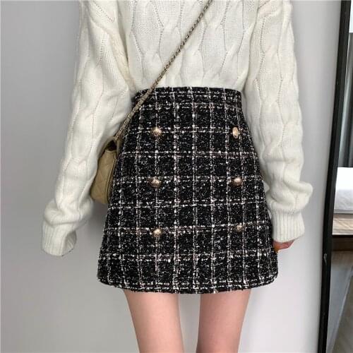Tweed Half-length Skirt for Women In Autumn Spring 2019 New Korean White Black Chic Short Skirt with High Waistband and Hip