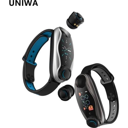 UNIWA T90 2 In 1 Smart Bracelet Dual Bluetooth Earphones Call Bracelet Men Women Fitness Heart Rate Sport Waterproof Smart Band