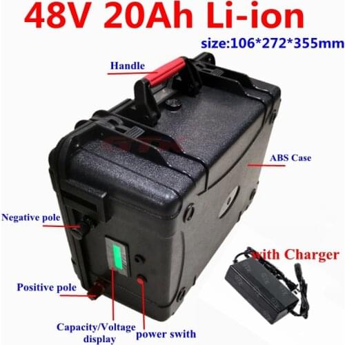 Waterproof 48v 20Ah lithium ion battery pack with bms 13s for 48v fishing boat solar panel inverter ebike motor+54.6v 5A Charger