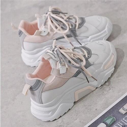 Womens Chunky Sneakers Fashion Women Platform Shoes Lace Up Breathable Mesh Vulcanize Shoes Women Female Trainers Casual Shoes