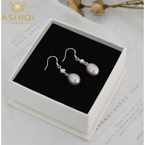ASHIQI Real Natural Freshwater Pearl Drop shape 925 Sterling Silver Dangle Earrings for women 2020 Mother gift