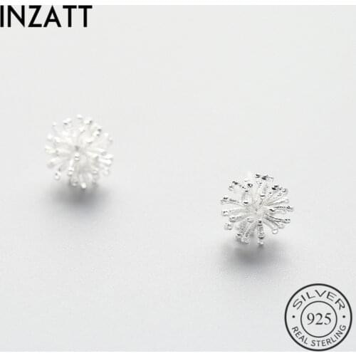 INZATT Classic Real 925 Sterling Silver White Dandelion Stud Earrings Trendy Cute Women Jewelry Sweet Romantic Accessories Gift