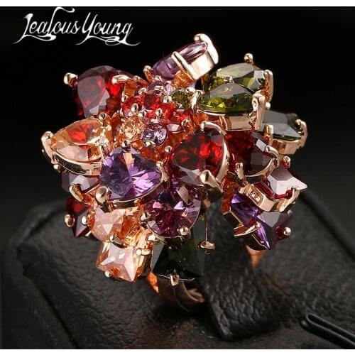 Luxury Mona Lisa Women Rose Gold Ring With Charm Flower Engagement Rings for Women Bague AR057
