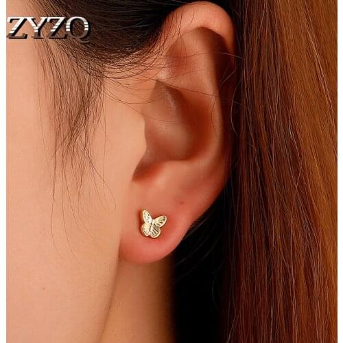 ZYZQ ins Simple Moon Butterfly Stud Earrings For Women Creative Mini Asymmetric Earrings Personality Student Earrings Jewelry