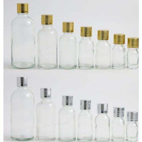 12 x Clear Glass Essential Oil Bottles Containers Packaging With Reducer Aluminum Lids 100ml 50ml 30ml 20ml 15ml 10ml 5ml