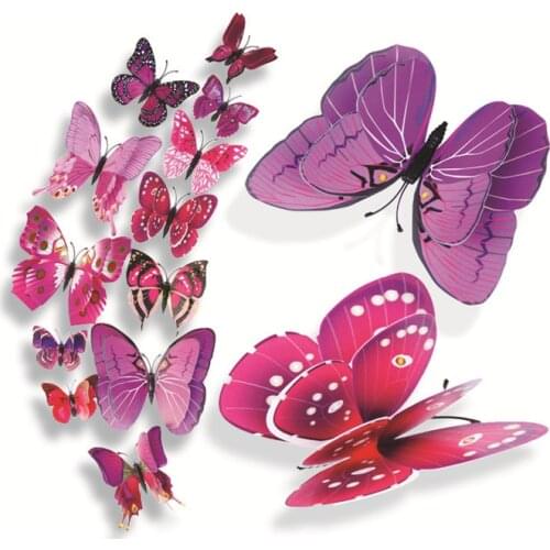 12Pcs Double Layer 3D Butterfly Wall Sticker on The Wall Home Decor Butterflies for Decoration Magnet Fridge Stickers 10 Color