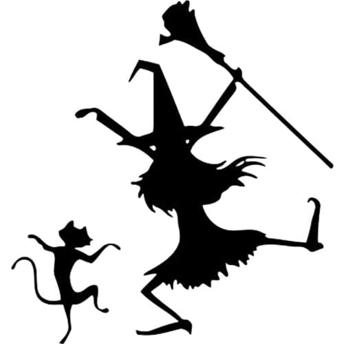 14.2cm*15cm Dance Witch And Cat Funny Vinyl Car-styling Car Sticker Decals Black/Silver Accessories S6-3944