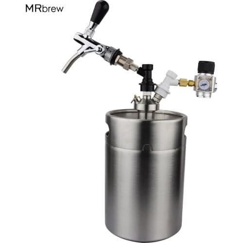 170 oz 5L Mini Keg Pressurized Growler for Craft Dispenser System Adjustable Draft Beer Faucet with Mini CO2 Regulator kit