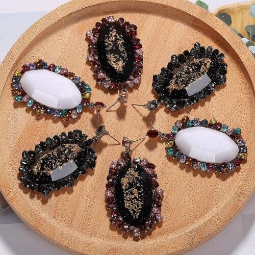 3 Colors Good Quality Boho Beaded Crystal Drop Earrings for Women Unique Design Wedding Jewelry Colorful Oval Hanging Earrings