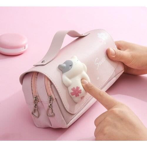 3D Pencil Case PU Storage Box Lovely Pink Pig Cartoon Pen Bag for School Girl Kawaii Stationery Gift Pouch Eraser Holder IN