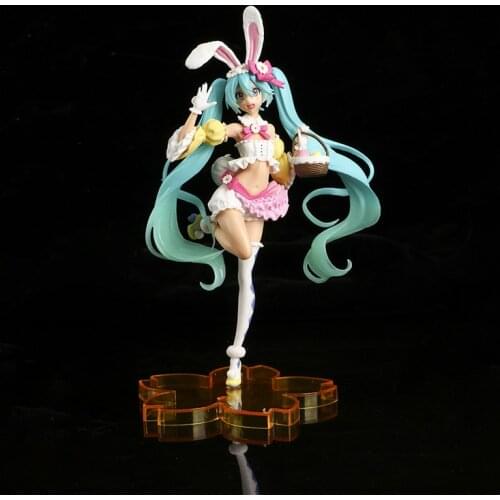 Bandai Hatsune Miku Anime Action Figure Kawaii Pvc Prize Model Doll Toys Colletible Figurals Hand Model Spring Clothes Rabbit