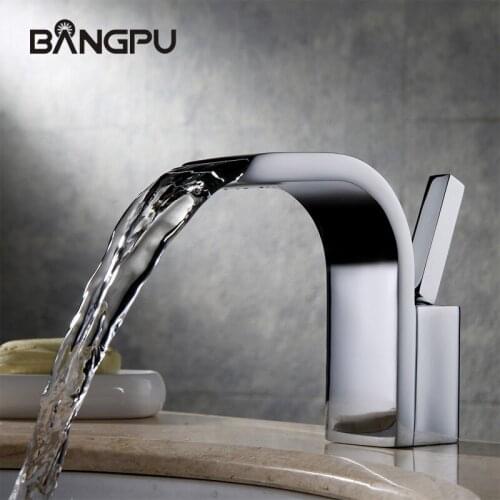 BNAGPU Bathroom Sink Faucet Waterfall Faucets Single Handle Faucet Basin Faucet 1 Hole Bathroom Faucet Deck Mounted Chrom
