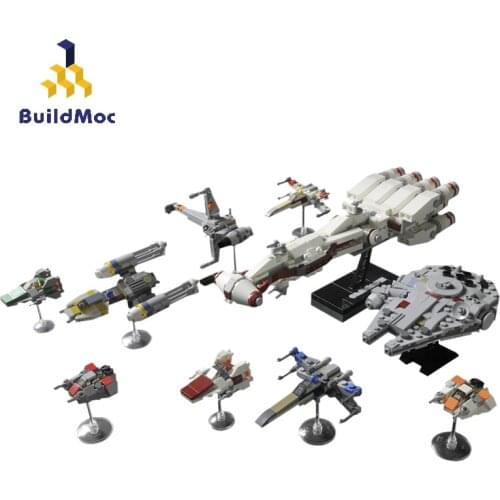 BuildMoc Military Creator Series Weapons X-Wing Y-Wing Building Blocks MOC Military Space Ship Model Bricks Toys For Children