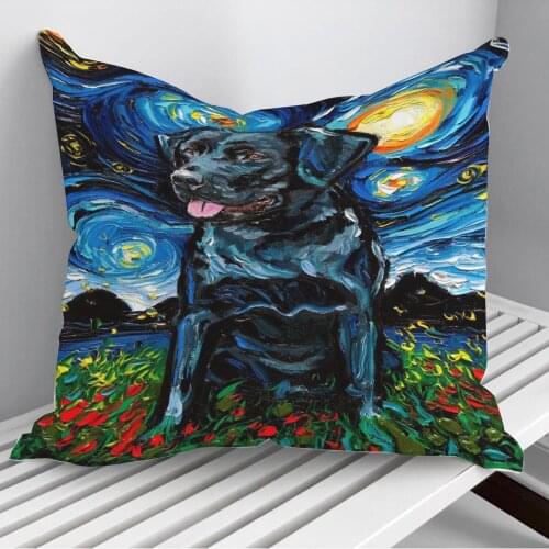 Black Labrador Night 4 Throw Pillows Cushion Cover On Sofa Home Decor 45*45cm 40*40cm Gift Pillowcase Cojines Dropshipping