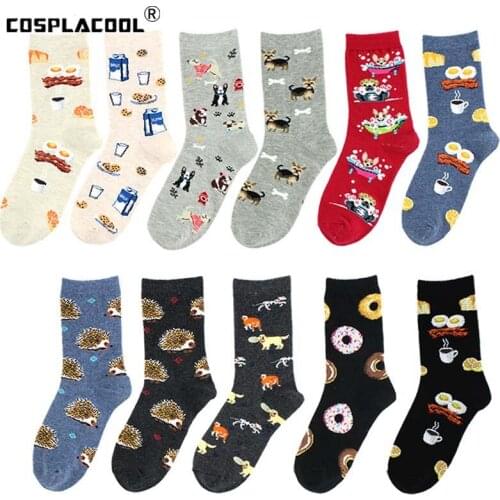 [COSPLACOOL]Harajuku Funny Socks Food Coffee Eggs Cute Socks Women Divertidos Skarpetki Creative Pug Sokken Chaussette Femme