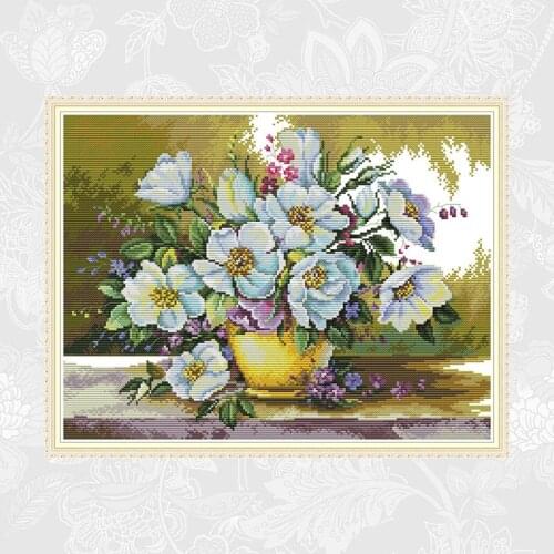Blooming Flowers Painting Pattern Counted Printed on Canvas DMC 11CT 14CT Chinese Cross Stitch kit Needlework Set Embroidery
