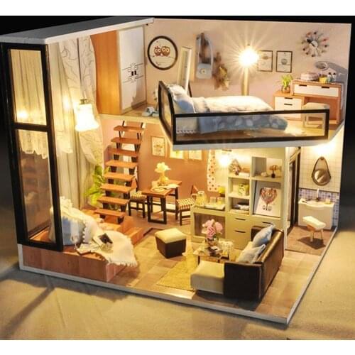 DIY Small House Model Puzzle Building Model Assembling Modern Style Handmade Craft Small Build With Dust Cover