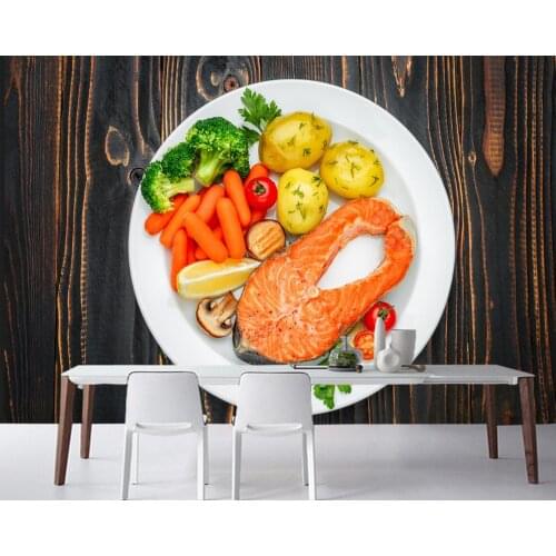 Papel de parede Fish - Food Vegetables Plate Food photo wallpaper,fast food shop restaurant dining room kitchen murals