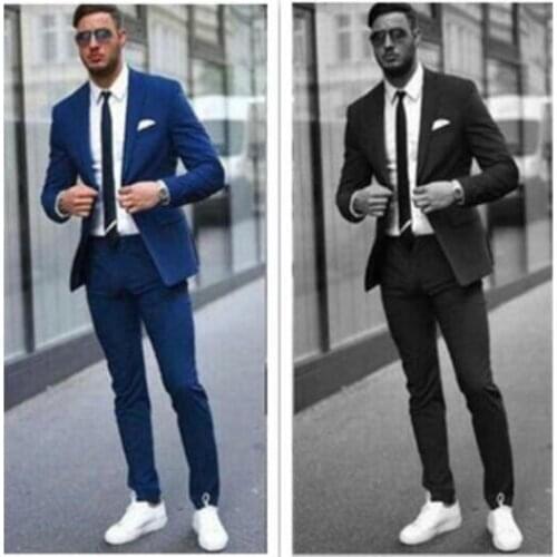 Classic blue black wedding suits for men slim fit 2-piece suit blazer business casual formal mens tuxedo coat man Jacket pants