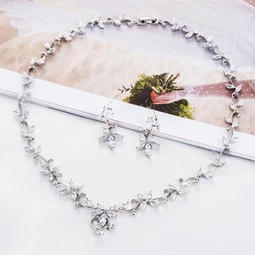 Cute Full AAA Cubic Zirconia Bride Wedding Flowers Necklace Earring Set Top Quality Women Jewelry Sets CN10042
