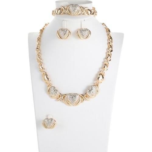 Dubai women luxury gold color Jewelry set Nigeria Wedding African necklace bracelet earrings ring set wedding Party gifts