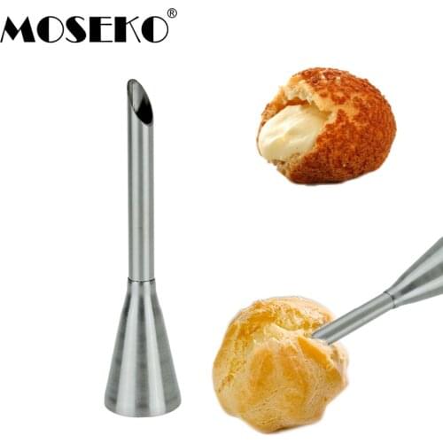 MOSEKO 1pc Cream Horn Piping Bag Puffs Nozzles Stainless Steel Cupcake Cake Decorating Tips For Puff Cream Pastry Tools