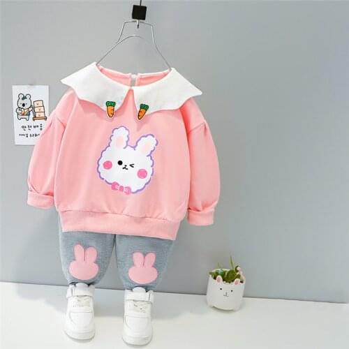 LISUNNY Baby Girls Clothing Sets Kids Clothes 2021 Spring Cartoon Lapel Rabbit T Shirt Pants Toddler Infant Children Costume