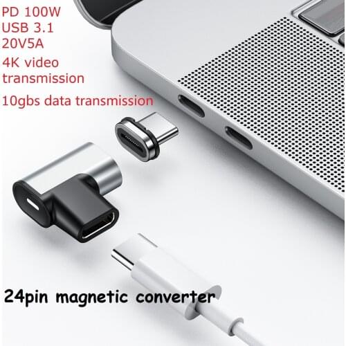 USB3.1 Magnetic Elbow TYPE-C Converter PD 100W/5A Connector USB-C Fast Charging Adapter 4K 10gbs Data Transfer For Macbook/Phone