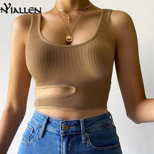Yiallen Side Slit Circle Chic Ribbed Women Tank Tops Stretchy Sleeveless Skinny Vest Hollow Sexy Asymmetry Hot Street Outfits