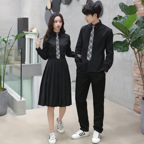 S-3XL Men Women Korean Students School Uniform Summer Autumn Short / Long Sleeve Black Schoolgirl Uniform Adult Clothes C38K230
