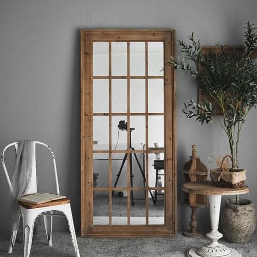 American Retro Solid Wood Wrought Iron Clothing Store Floor Full-length Mirror Dressing Wall-mounted Decorative