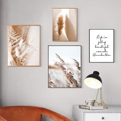 Nordic Landscape Beige Reed Dried Flower Plants Wall Art Canvas Painting Posters and Prints Wall Pictures for Living Room Decor