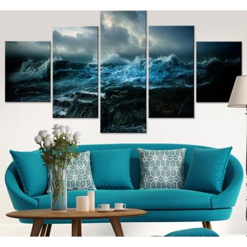 Wall Art Living Room Printed 5 Panel The Waves Surge Landscape Modern HD Framework Home Decor Canvas Painting Poster