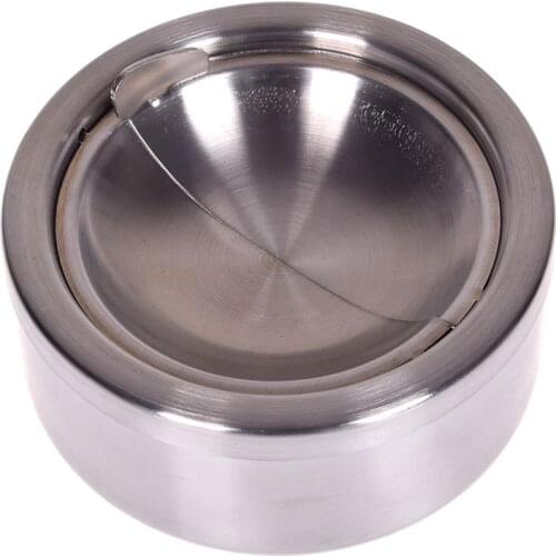 New Round Stainless Steel Ashtray Cigarette Lidded Ashtray Silver with Windproof Lid Cover Silver Portable Sealed Ashtray