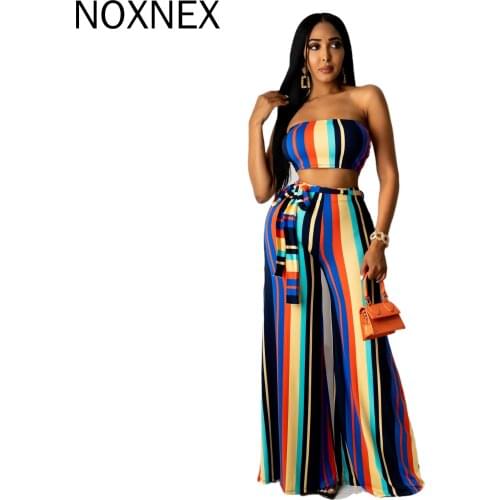 NOXNEX Womens Sexy Trousers Two-piece Tube Top Wide-leg Pants Suit Beach Style Summer Casual Belt Two-piece Suit