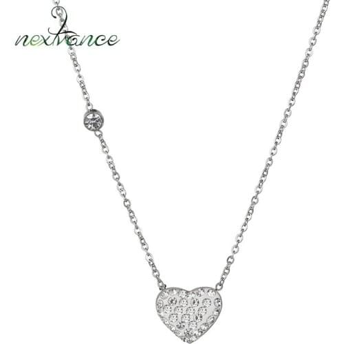 Nextvance Fashion Luxury Crystal Heart Pendant Choker Necklace Stainless Steel Chain Necklaces for Women Wedding Jewelry Gifts