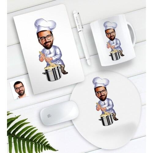 Personalized Mr Cook Caricature Of Notebook Pen Mug Mouse Pad set