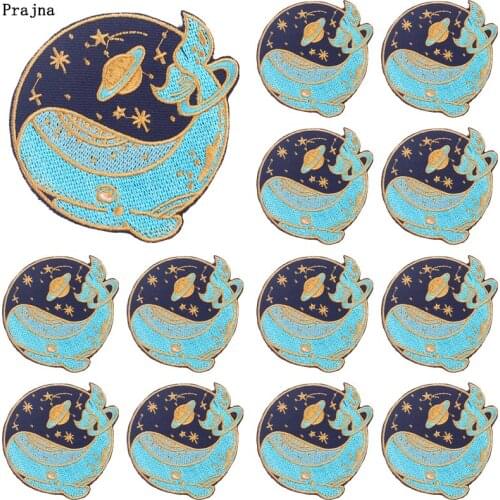 Prajna 10 PCS Round Space Patches On Clothes DIY Whale Patch Iron On Embroidered Patches for Clothing Stickers Cartoon Badges