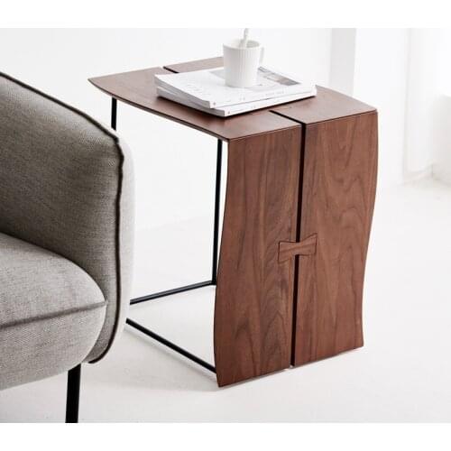 Simple modern sofa side table small square table Nordic walnut light luxury side table small coffee table corner table