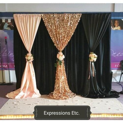 Romantic 3M x 3M unique black Wedding Backdrop with beautiful Swag Wedding drapery and curtain decoration