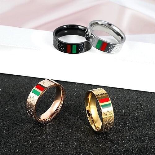 Luxury Green Red Enamel Ring For Women Men Ring Famous Brand Titanium Stainless Steel Black Gold Rings Couple Wedding Jewelry
