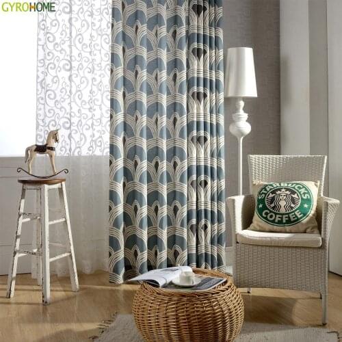 Modern Simple Blue Cotton and Linen Printed Curtains for Living Room Decorative Home Drapes