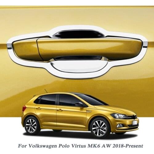 Car Styling ABS Car Door Handle Cover Box Sequin Door Bowl Auto Sequin For Volkswagen Polo Virtus MK6 AW 2018-Present Accessory
