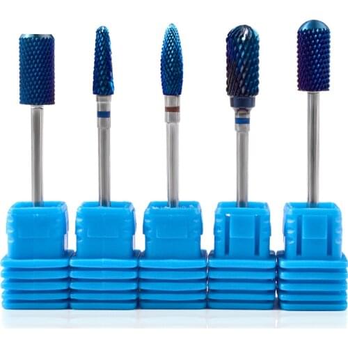 5 Types Tungsten Carbide Burrs Nano Coating Nail Drill Bits Blue Metal Drill Bits For Manicure Electric Drill Accessories